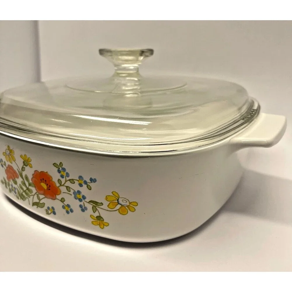 MCM Corning Ware A-2 Wildflower 2 Qt Casserole Dish with Pyrex Lid A-9-C-Vintage